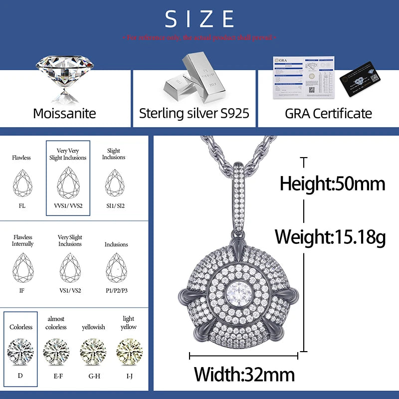 S925 Moissanite Diamond Dome Medallion Pendant - Different Drips