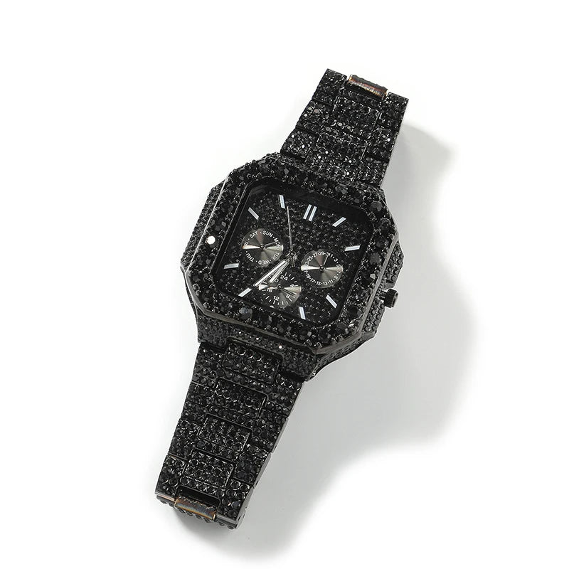 Iced Emerald Green Square Chronograph Watch