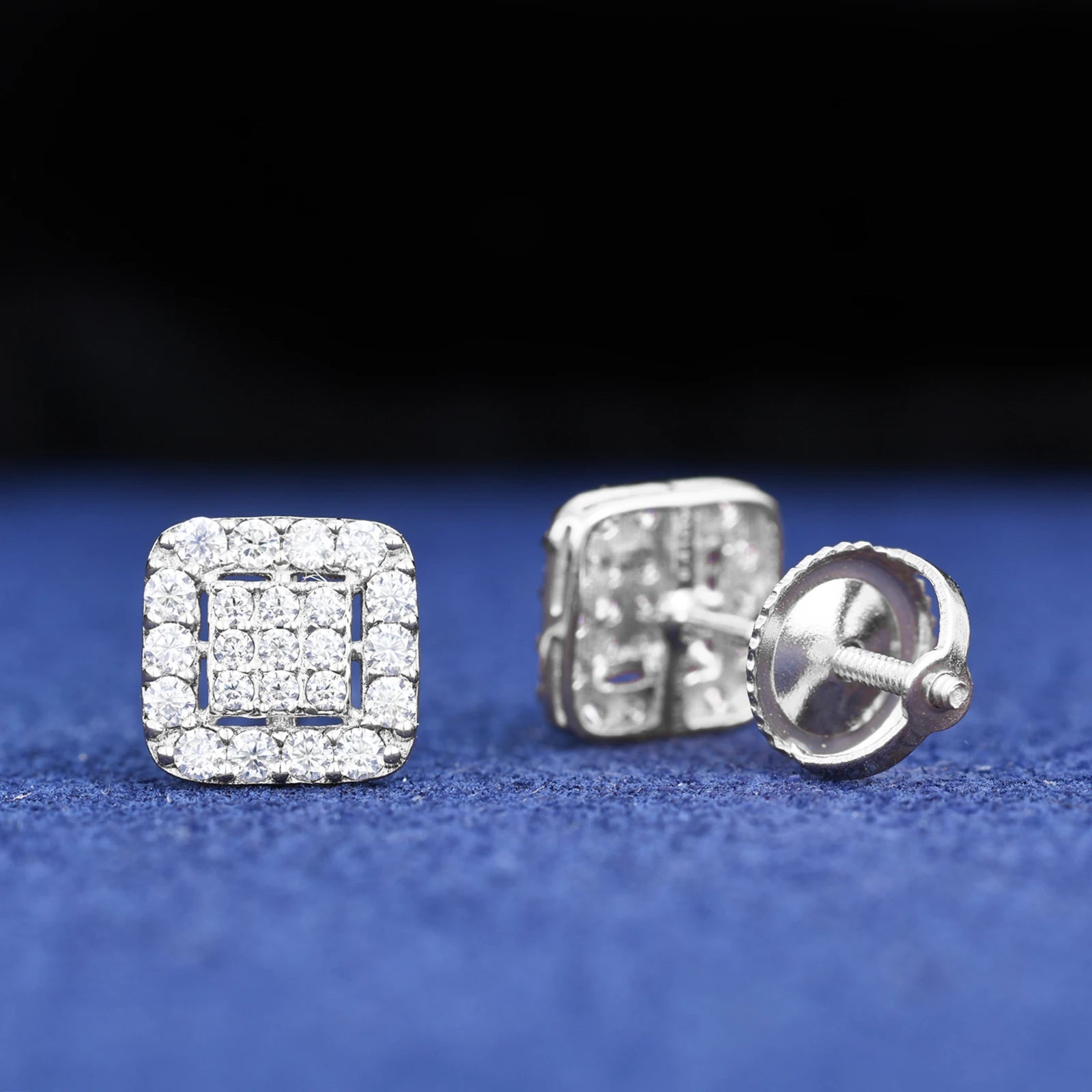 10k White Gold Moissanite Diamond Cluster Square Cut Earrings - Different Drips