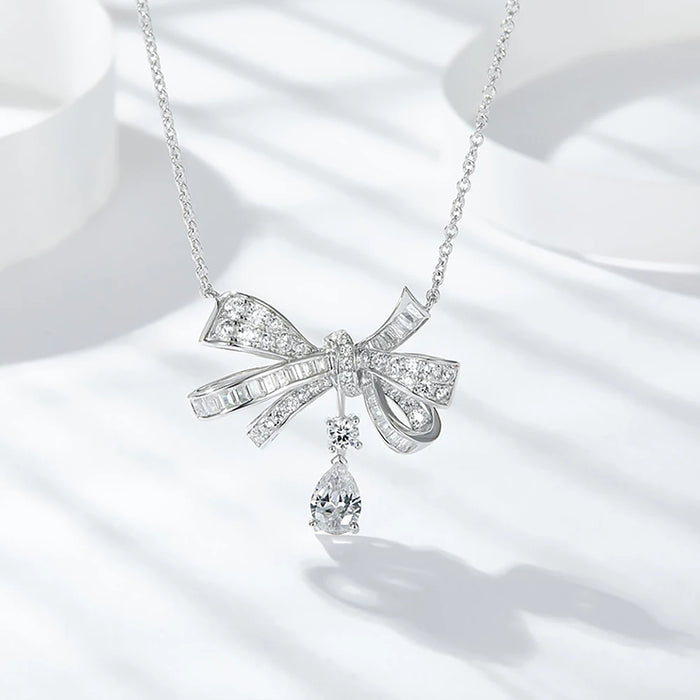 Women's S925 Moissanite Diamond Bow Pendant - Different Drips