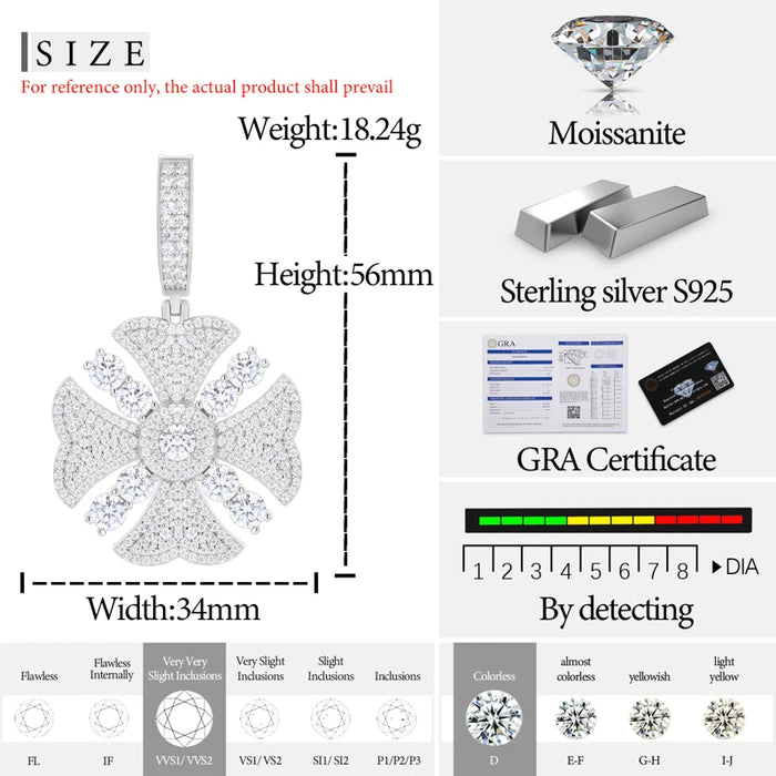 S925 Moissanite Flower Cross Pendant - Different Drips