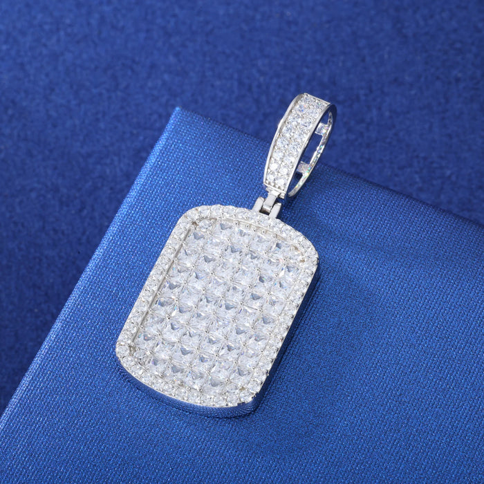 S925 Moissanite Diamond Princess Cut Dog Tag Pendant - Different Drips