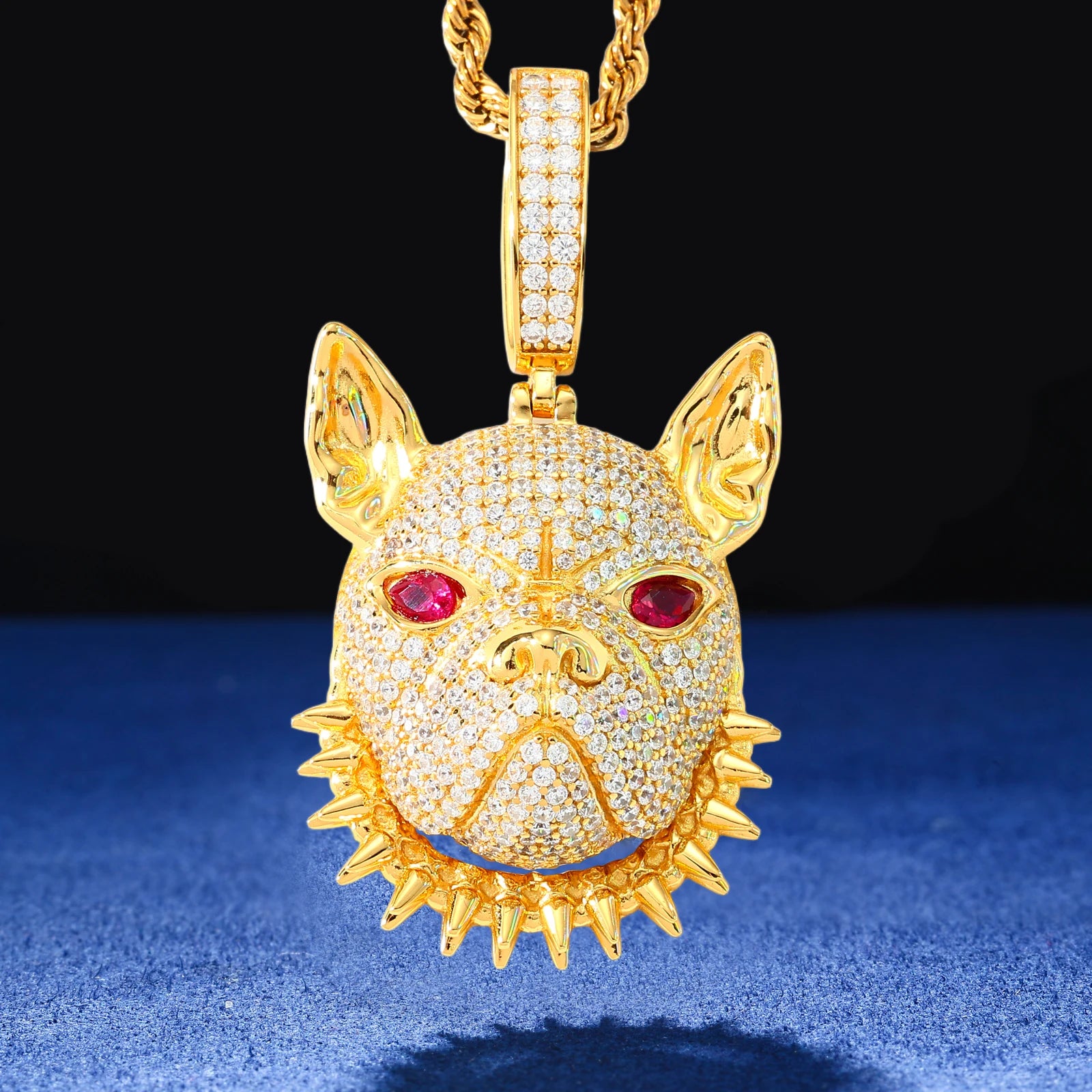 Iced Moissanite Bulldog Head Pendant - Different Drips