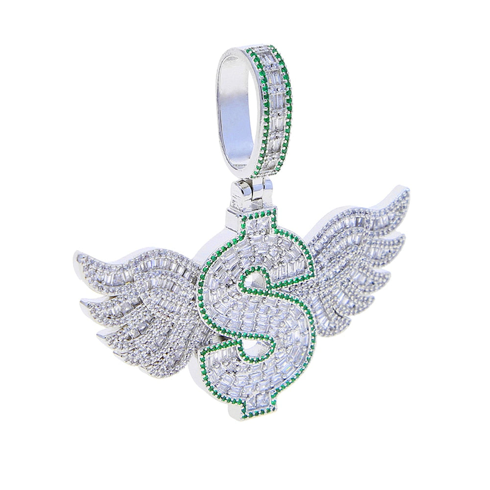 Iced Winged Dollar Sign Pendant - Different Drips