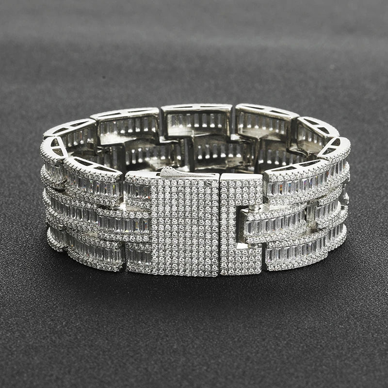 Iced Out Wide Baguette Multi Row Bracelet - Different Drips