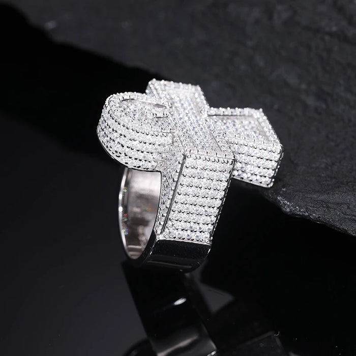S925 Moissanite Pave Cluster Ankh Cross Ring - Different Drips