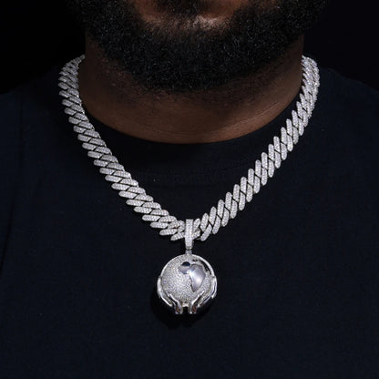 S925 Moissanite Globe in Hands Pendant - Different Drips