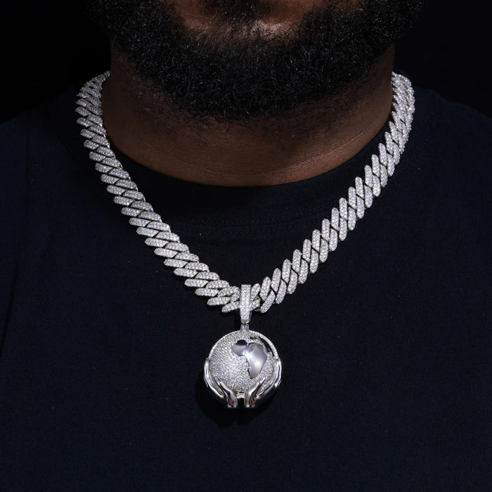 S925 Moissanite Globe in Hands Pendant - Different Drips