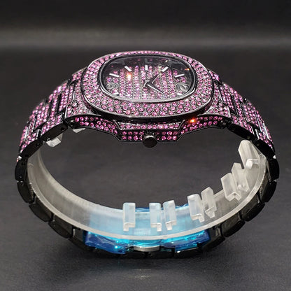 Bust Down Pink Cushion Case Watch with Date Window - Different Drips
