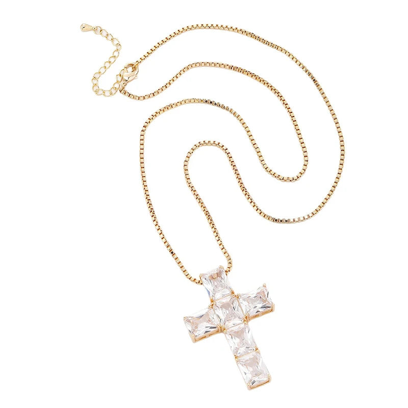 Emerald Cut Stone Cross Pendant - Different Drips
