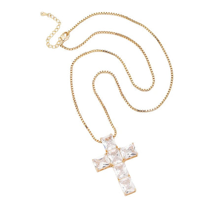 Emerald Cut Stone Cross Pendant - Different Drips
