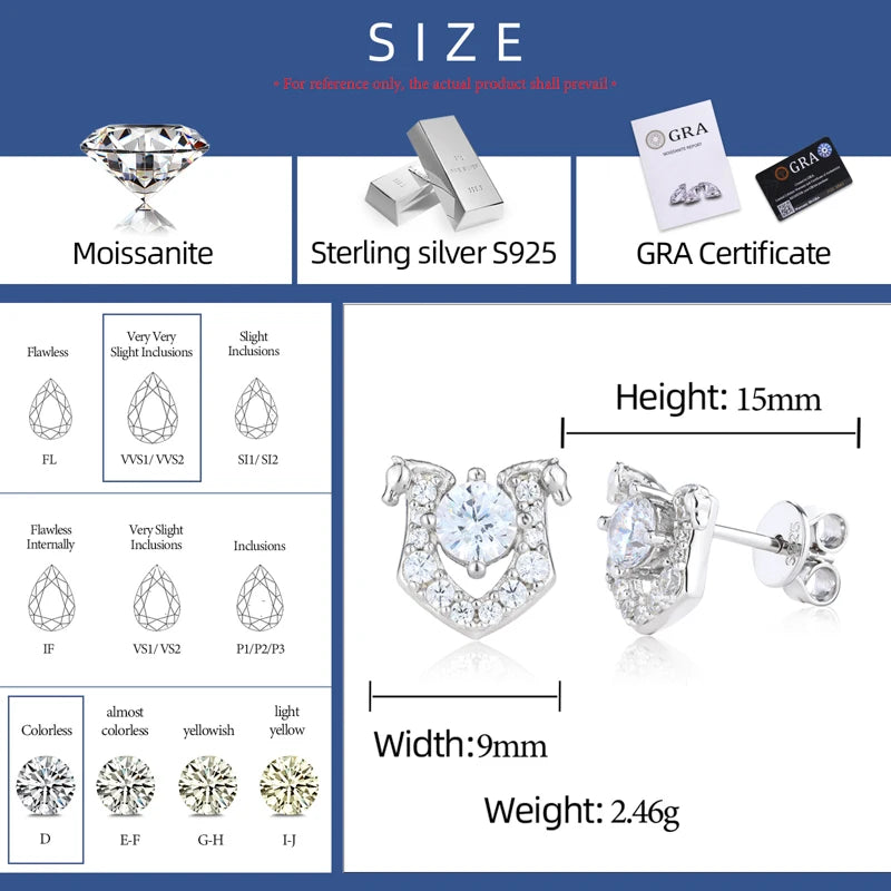 925 Sterling Silver Horseshoe Horse Stud Earrings - Different Drips