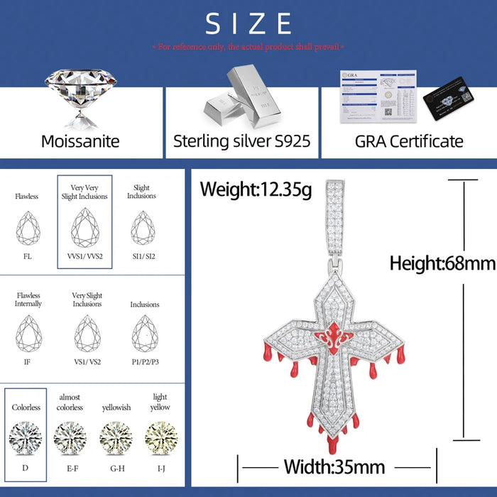 S925 Moissanite Dripping Cross Pendant - Different Drips