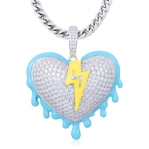 S925 Moissanite Glow In The Dark Lightning Bolt Heart Pendant - Different Drips