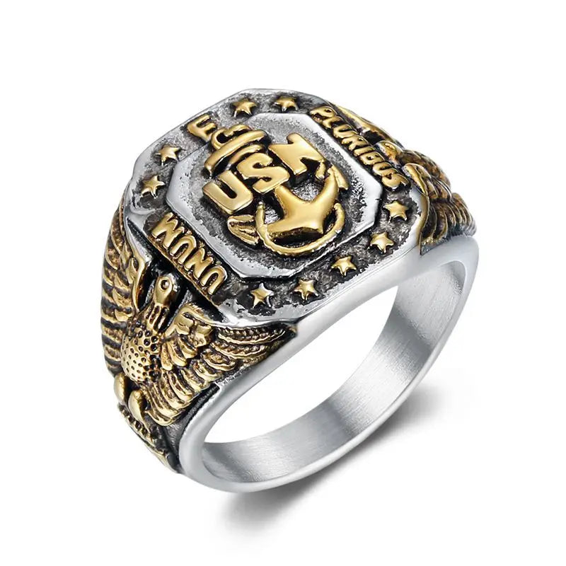 Gold Eagle Anchor Nautical Signet Ring - Different Drips