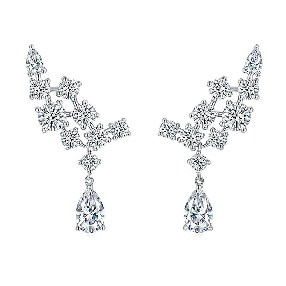 Women's S925 Moissanite Clustered Flared Pear Cut Diamond Earrings - Different Drips