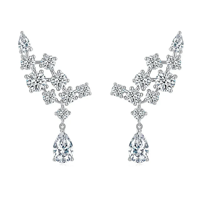 Women's S925 Moissanite Clustered Flared Pear Cut Diamond Earrings - Different Drips