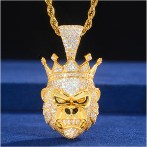 Moissanite Crowned Gorilla Head Pendant - Different Drips