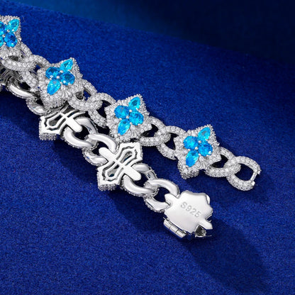 925 Sterling Silver Iced Moissanite Clover Halo Link Bracelet - Different Drips