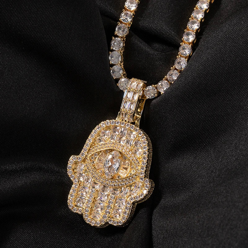 Small Baguette Hasma Hand Pendant - Different Drips