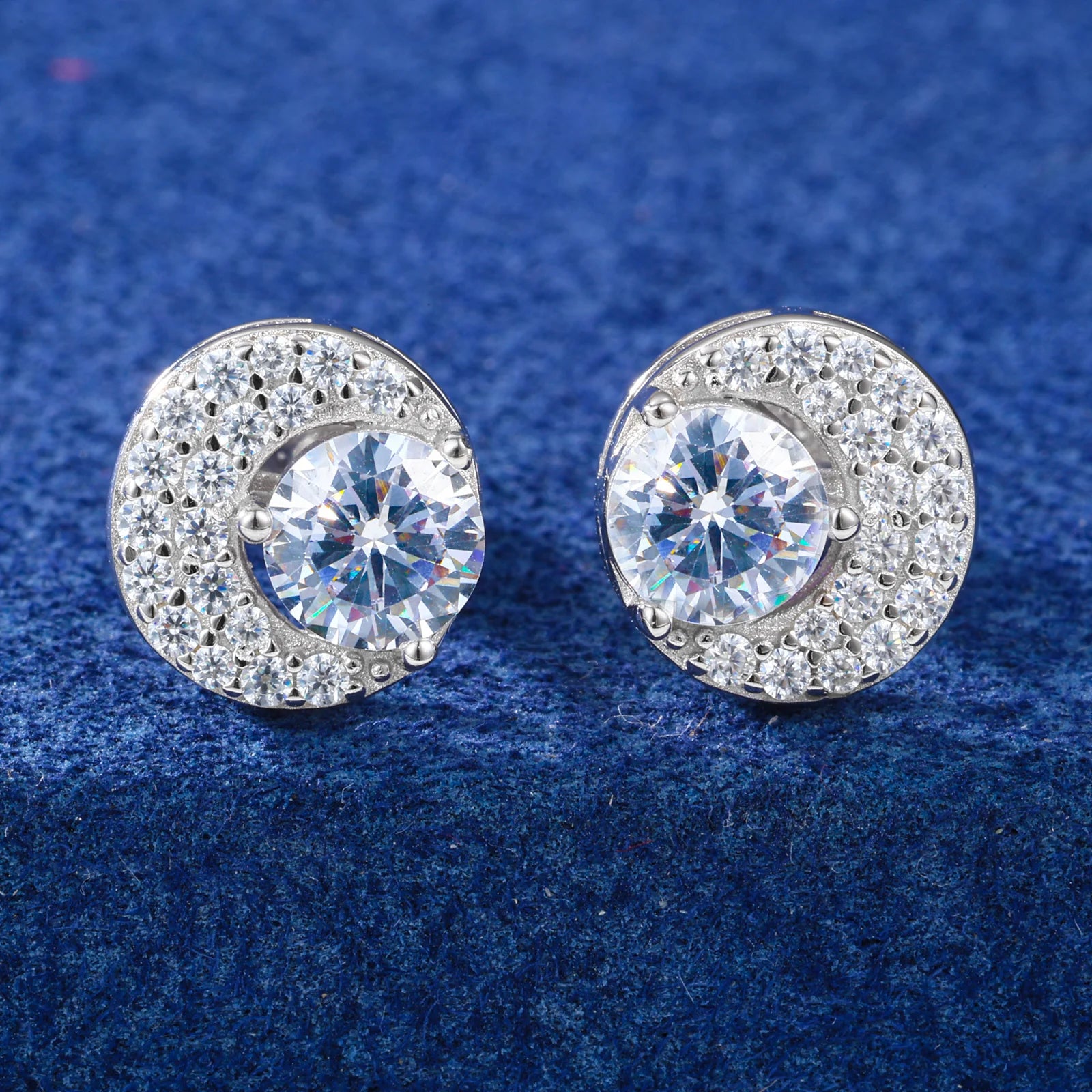 Crescent Pavé Halo Moissanite Stud Earrings - Different Drips