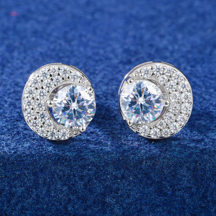 Crescent Pavé Halo Moissanite Stud Earrings - Different Drips