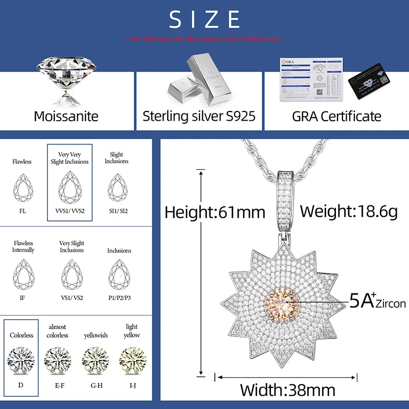 S925 Moissanite Diamond Sunburst Pendant - Different Drips