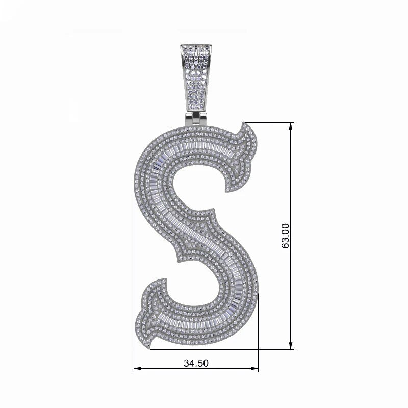 S925 Moissanite Baguette Custom Letter Pendant - Different Drips