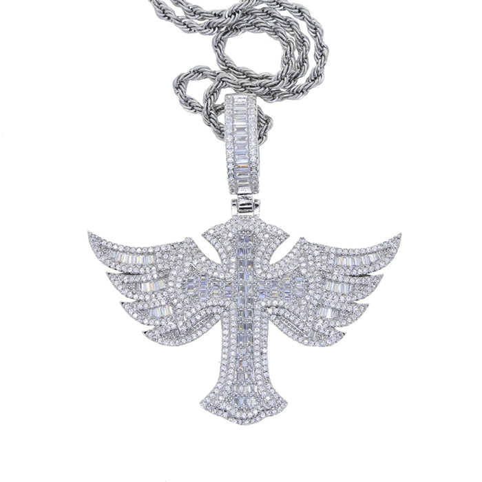 Baguette Winged Royal Cross Pendant - Different Drips