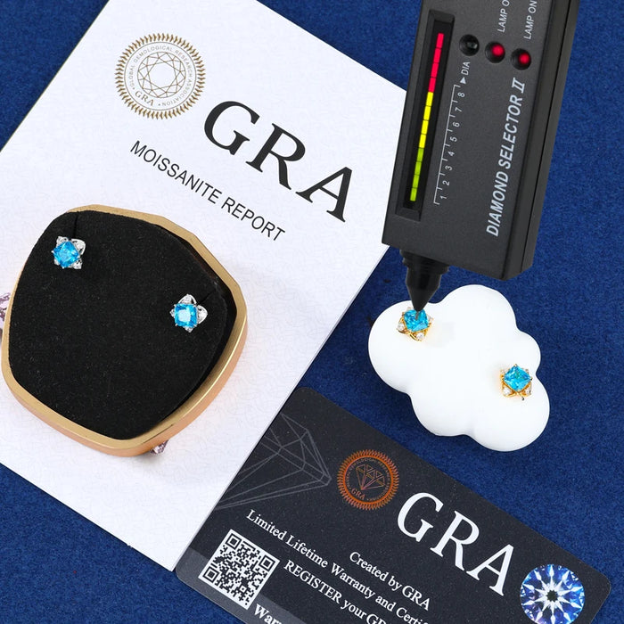 Moissanite Princess-Cut Ice Blue Stud Earring - Different Drips