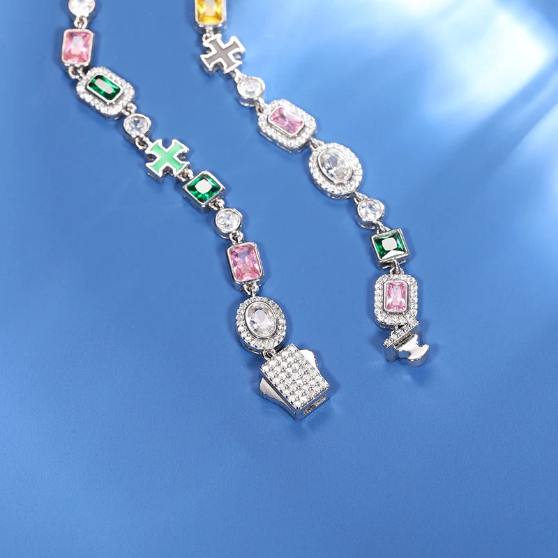 8-10mm S925 Luminous Enamel Cross Tennis Bracelet - Different Drips