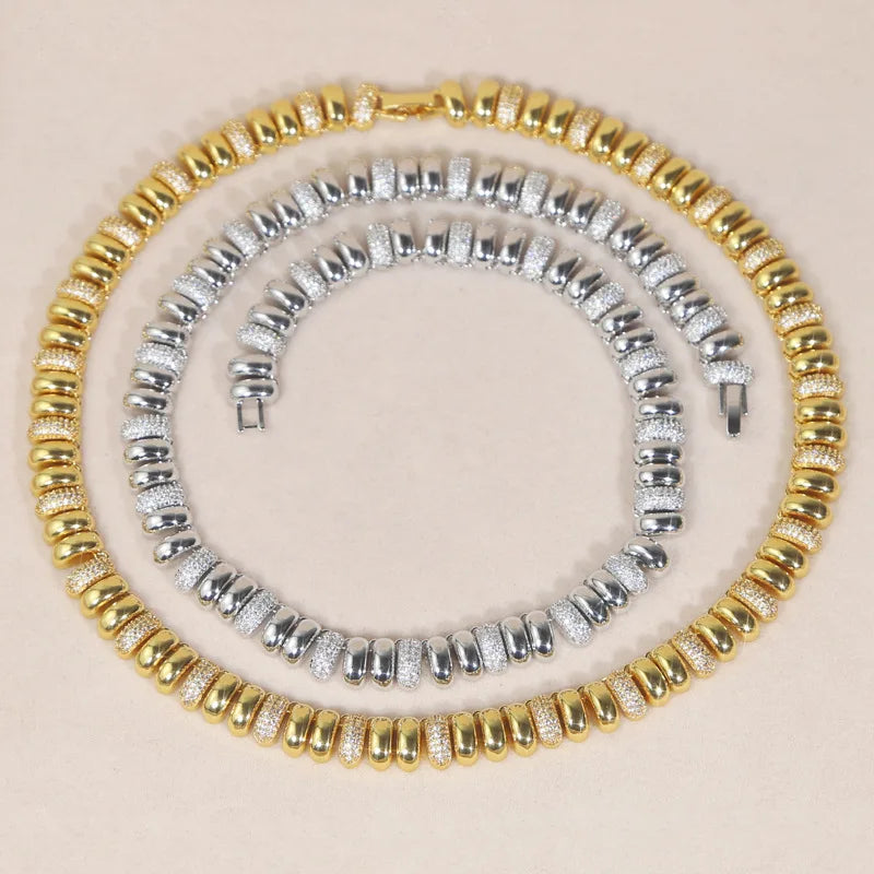 Iced Out Polished Beaded Link Choker Chain - Different Drips