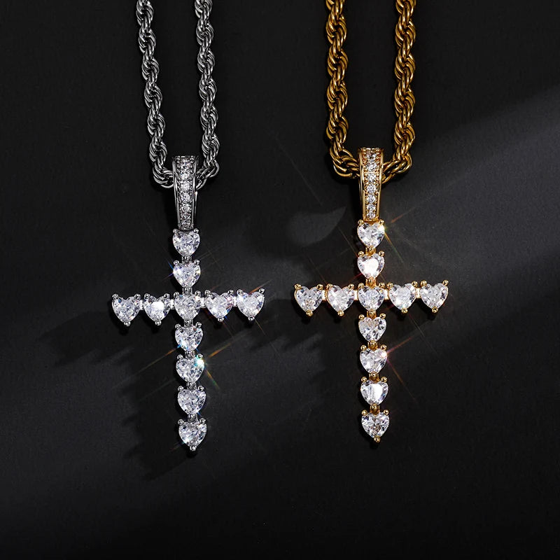 Iced Out Heart Shape Cross Pendant - Different Drips