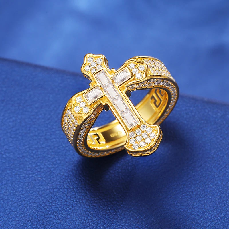 S925 Moissanite Baguette Royal Cross Ring - Different Drips