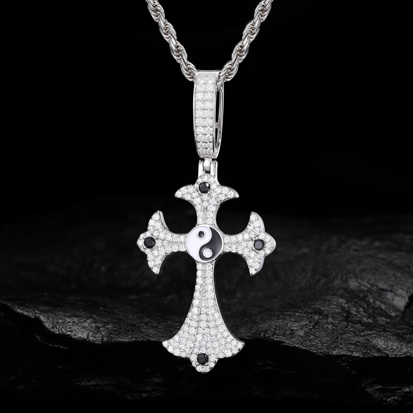 S925 Moissanite Tai Chi Ying Yang Cross Pendant - Different Drips