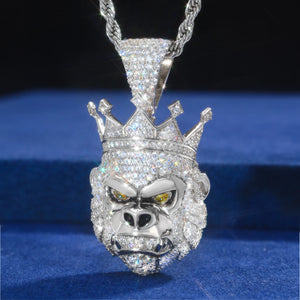 Moissanite Crowned Gorilla Head Pendant - Different Drips