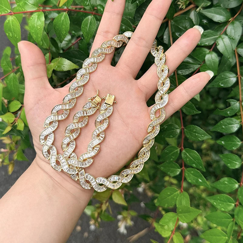 Iced Baguette Infinity Twist Link Chain - Different Drips