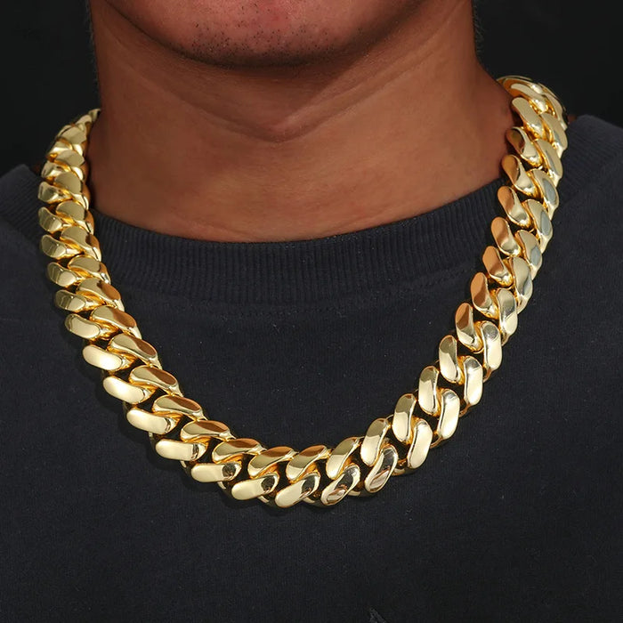 8-22mm Solid 18k Miami Cuban Link Chain w/Iced Clasp - Different Drips