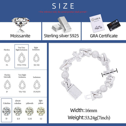 925 Sterling Silver Iced Out Moissanite Cross Link Bracelet - Different Drips