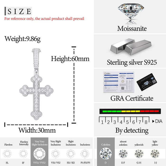 S925 Moissanite Round-Tipped Cross Pendant - Different Drips