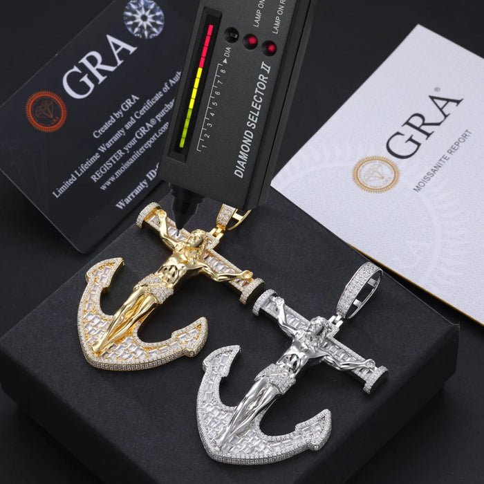 S925 Moissanite Anchor Crucifix Pendant - Different Drips