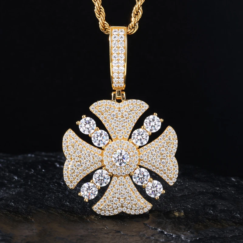 S925 Moissanite Flower Cross Pendant - Different Drips