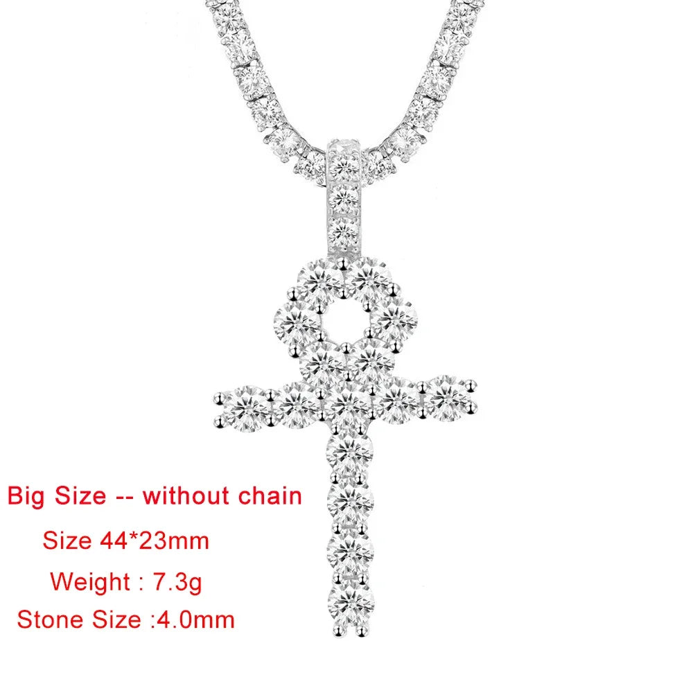 4mm Women's S925 Moissanite Ankh Cross Pendant - Different Drips