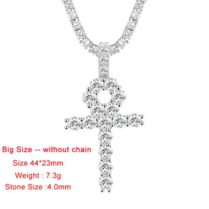 4mm Women's S925 Moissanite Ankh Cross Pendant - Different Drips