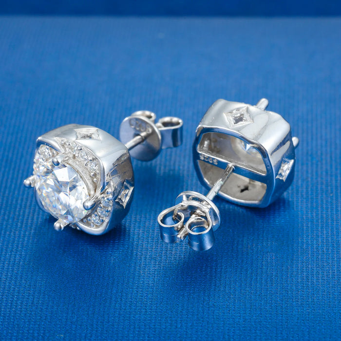 S925 Moissanite Diamond Cushion Halo Stud Earrings - Different Drips