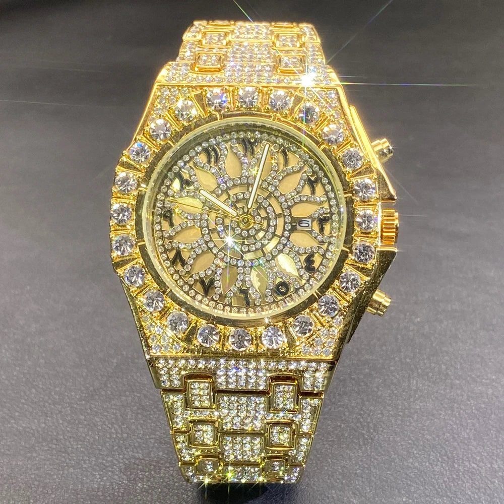 Fully Iced Green Arabic Numeral Watch - Different Drips