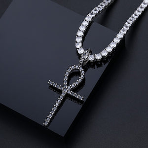 S925 Black Moissanite Ankh Cross Pendant - Different Drips