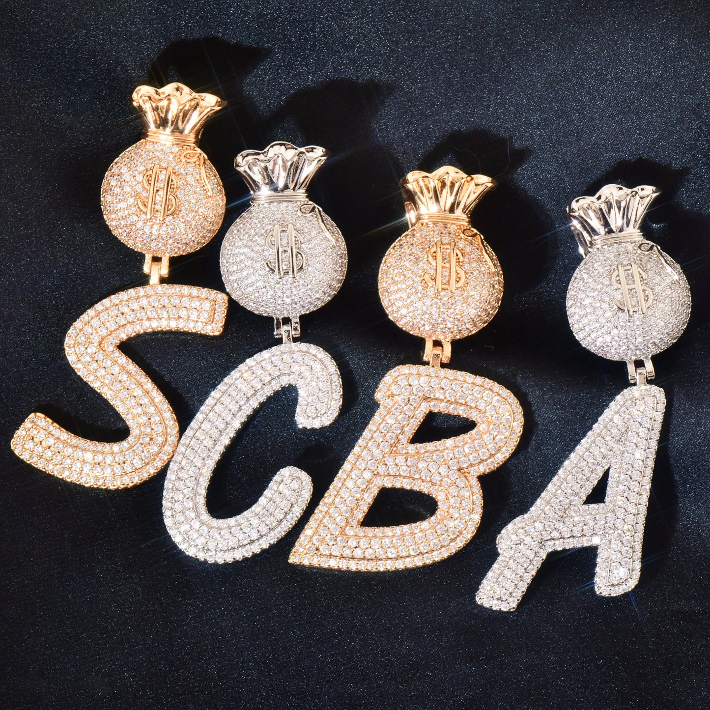 Layered Italic Money Bag Bail Single Letter Pendant - Different Drips