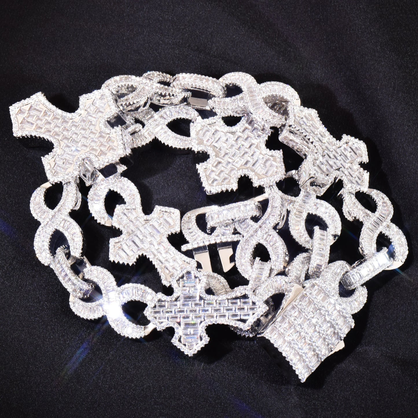 15mm Baguette Cross Stationed Infinity Link Chain - Different Drips