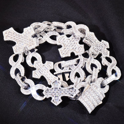 15mm Baguette Cross Stationed Infinity Link Chain - Different Drips